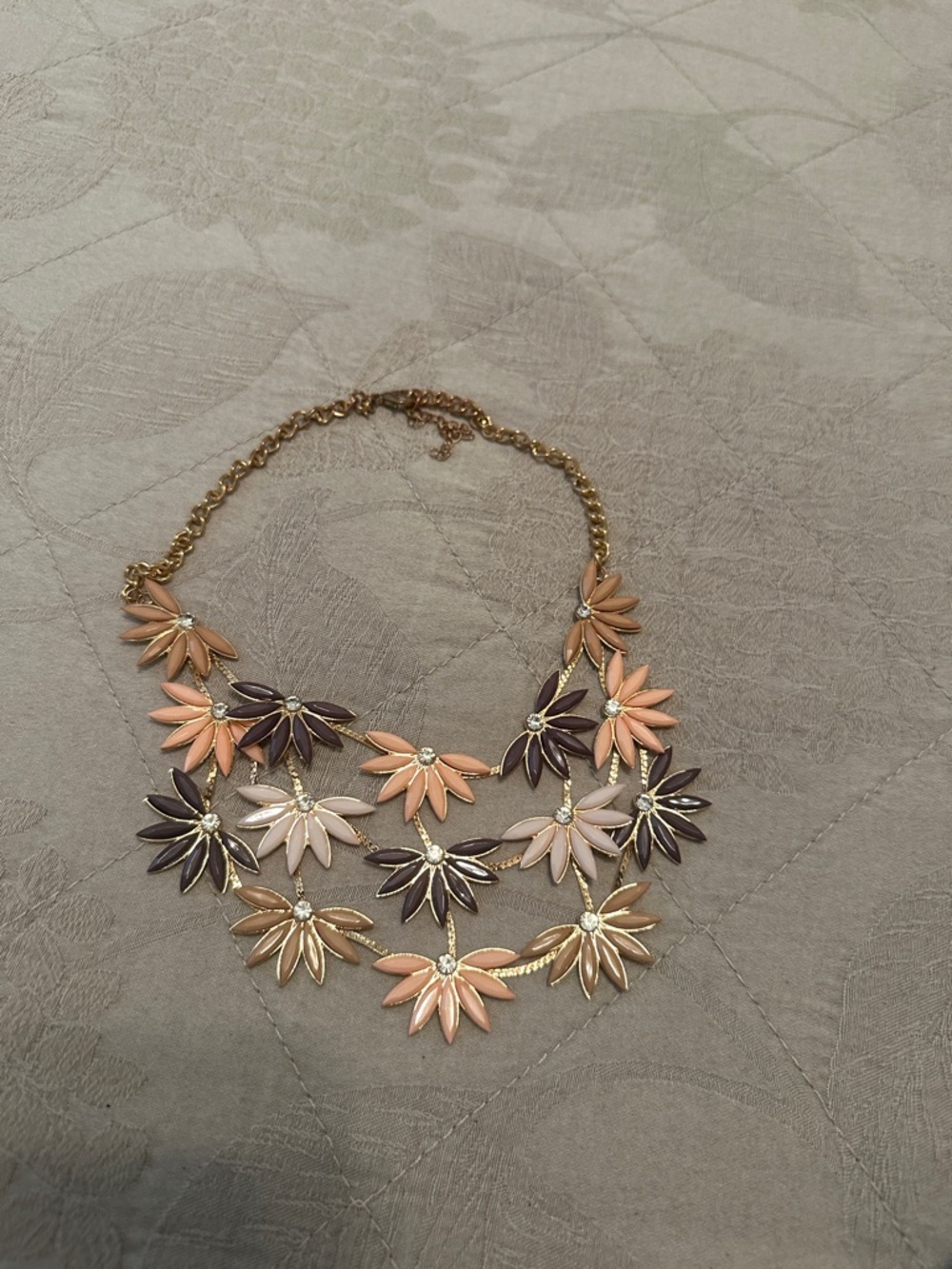 Floral Statement Necklace in Peach, Pink & Espresso -